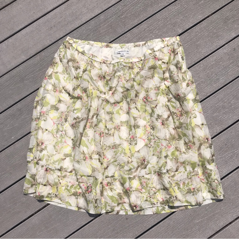 Vintage Pendleton sheer silk floral midi skirt PLUS